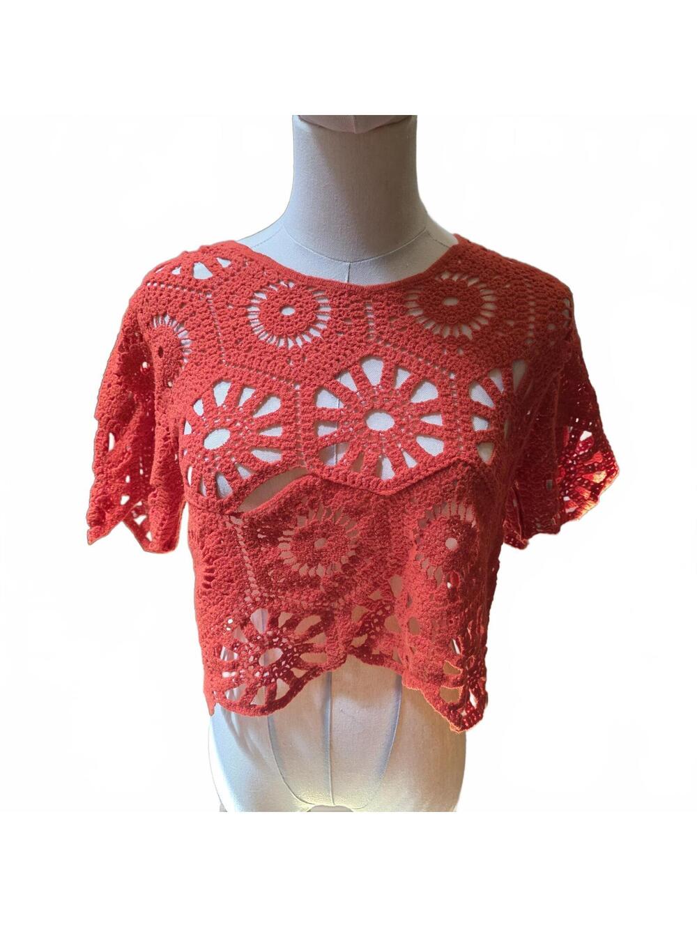 Knit Short Sleeve Crop Top in Coral by Rebellion